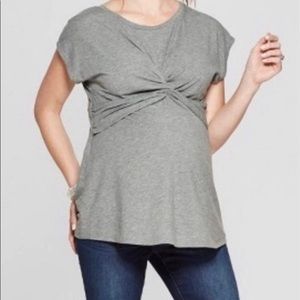 Isabel Maternity Ingrid & Isabel Front Twist Knot Maternity Grey T Shirt
